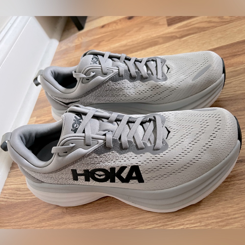 HOKA ONE ONE size 9US appliqué-logo low-top sneakers in HEATHER GREY